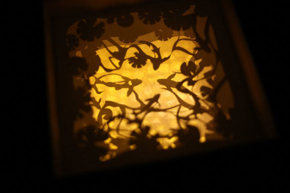 Koi Fishes 3D Paper Cut Light Box Template for Shadow Boxes